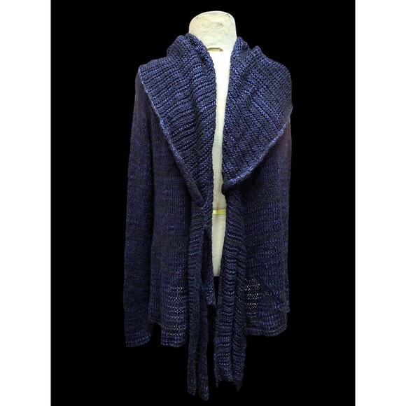 Giorgio Armani Cardigan Sweater Blue Black Womens 46 Open Waterfall Preppy Italy - Picture 7 of 12